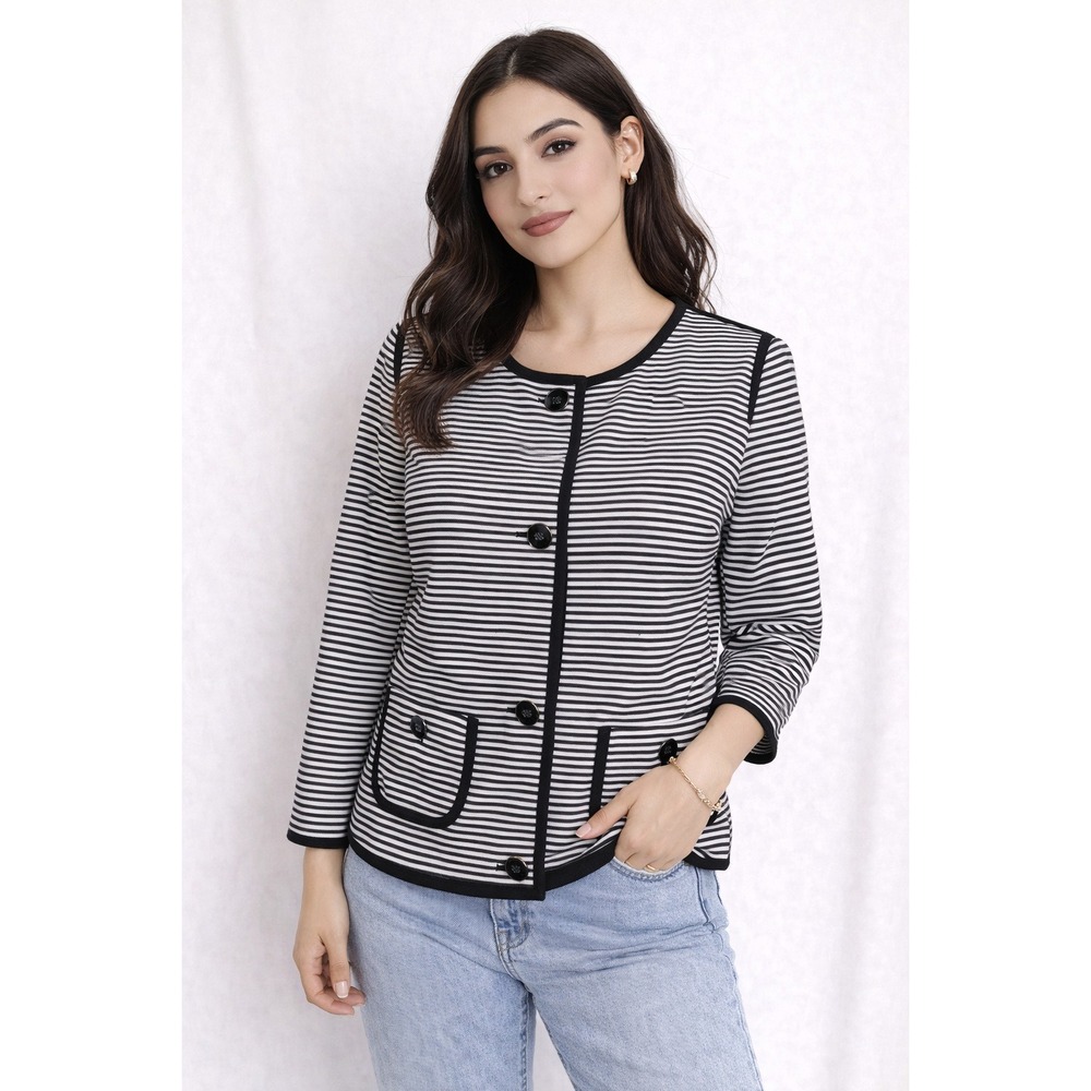 Talbots- Preppy Black and White Striped Blazer Size 4P‎